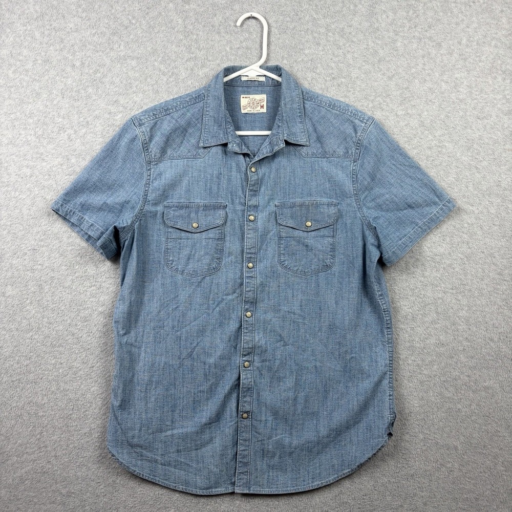 Lucky Brand Shirt Mens Medium Blue Denim Pearl Snap Stretch Western Classic Fit